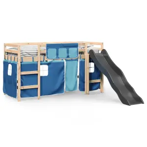 Berkfield Kids' Loft Bed with Curtains Blue 90x190 cm Solid Wood Pine