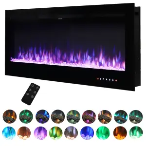 Black Electric Fire Wall Mounted or Recessed Fireplace Heater 12 Flame Colors Adjustable with Remote Control 70 Inch