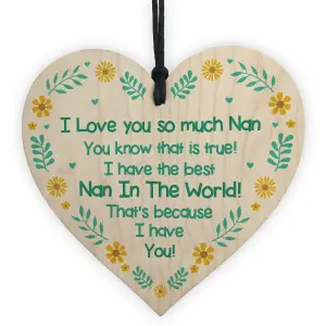 Red Ocean Nan Love You Gifts Wood Heart Mothers Day or Birthday Gift For Nan Nanny Her