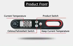 Digital Meat Thermometer For Kitchen, BBQ, Oven Instant Reading Foldable Long Probe, Bright Backlit LCD Screen Auto Shut Off