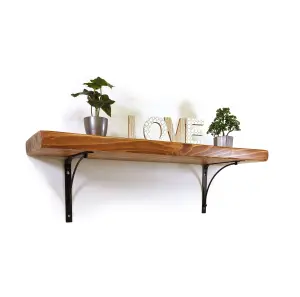 Wooden Rustic Shelf with Bracket BOW Black 170mm 7 inches Medium Oak Length of 160cm