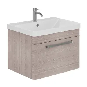 Emery Textured Grey Wall Hung Bathroom Vanity Unit & Basin Set with Nickel Handles (W)80cm (H)46cm