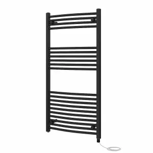 Rinse Bathrooms Electric Heated Towel Rail Curved Black Bathroom Towel Radiator 1200x600mm - 600W