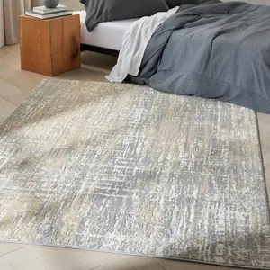 Grey Beige Abstract Modern Living Room Bedroom & Dining Room Rug-69 X 221cm (Runner)