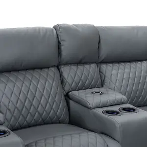 2 Seater Cinema Reclining Sofa with Wireless Charger and Console in Grey Aire Leather - Venice Series One