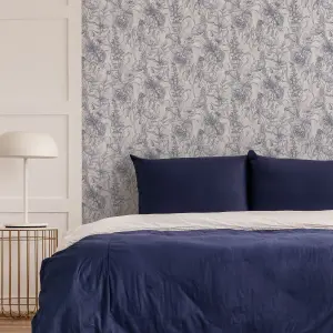 GoodHome Carnanton Navy Metallic effect Floral Smooth Wallpaper