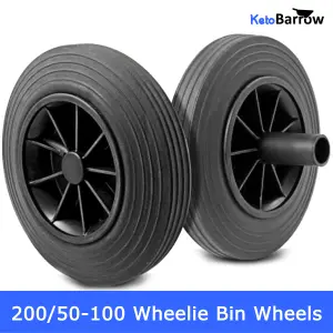 Wheelie Bin Wheel Replacement Wheels 200mm Nose Wheel Set - Black