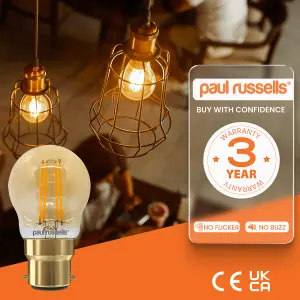 paul russells LED Filament Dimmable Golf Bulb, BC B22, 4.5W 423 Lumens, 40w Equivalent, 2200K Extra Warm White, Pack of 3