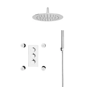 Flora Round 3 Way Concealed Thermostatic Shower Mixer Valve,Head, Handset, Body Jets Chrome