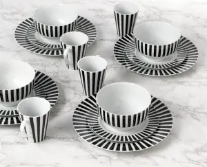 24pc Black Split Stripe Dinner Set