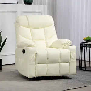 HOMCOM Manual Recliner Chair with Footrest, Cup Holder, Swivel Base, Cream