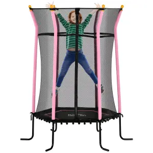 HOMCOM 5.4FT Kids Trampoline With Enclosure Indoor Outdoor for 3-10 Years Pink