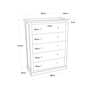 Rocca 5 Drawer Chest of Drawers Chrome Knob