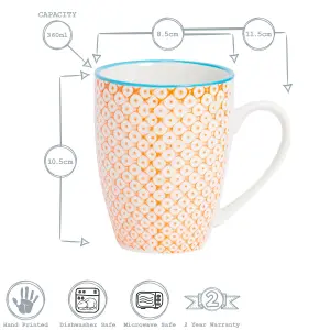 Nicola Spring - Nicola Spring - Hand-Printed Mug - 330ml - Orange - Pack of 6