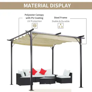 Outsunny 3x3m Outdoor Pergola Metal Gazebo Porch Awning Retractable Canopy Beige