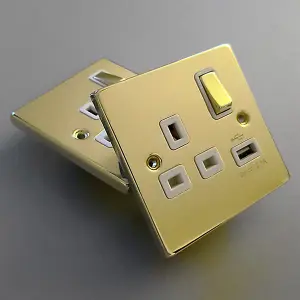 Polished Brass 1 Gang Single Coaxial TV Socket - White Trim - SE Home