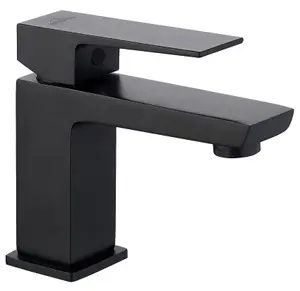 Invena Rectangle Shaped Basin Faucet Bathroom Black Brass Ceramic Mixer Deck Mounted