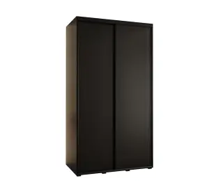 Sleek Black Sliding Door Wardrobe H2050mm W1300mm D600mm with Black Steel Handles and Decorative Strips