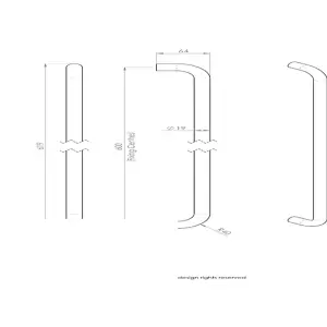 2x Round D Bar Pull Handle 619 x 19mm 600mm Fixing Centres Bright Steel