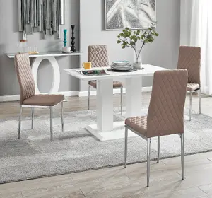 Furniturebox UK 4 Seater Dining Set - Imperia White High Gloss Dining Table and Chairs - 4 Cappuccino Milan Chairs