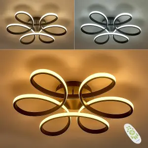 Modern 6 Curved Shape Black Acrylic Symmetric Petal LED Semi Ceiling Light Fixture 58CM Dimmable