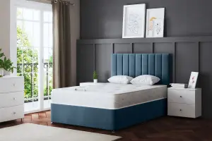 Amelia Blue Upholstered Panel Divan Bed with Headboard and Two Drawers Small Single