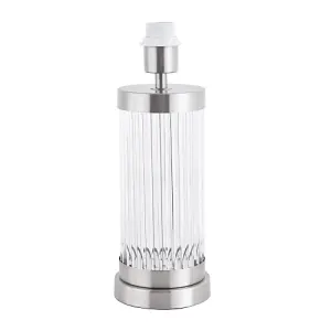 Modern Chic Table Lamp Base with Clear Ribbed Glass Column and Satin Chrome Trim