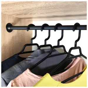 Round Wardrobe Rail Hanging Tube Pipe 900mm Black Matt Set with End Brackets