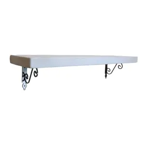 Solid Wood Handmade Rustical Shelf White 145mm 6 inch with Silver Metal Bracket WOZ Length of 70cm