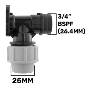 25mm mdpe compression backplate/wallplate with classic brass bib tap + hose barb+PTFE TAPE