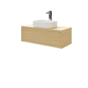 GoodHome Avela Matt Oak Veneer Wall-mounted Bathroom Vanity unit (H) 317mm (W) 1000mm