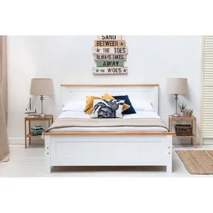 Aubrey Solid Wood Low Profile Bed Frame with Mattress White / 19cm King Memory Foam / Kingsize (5')