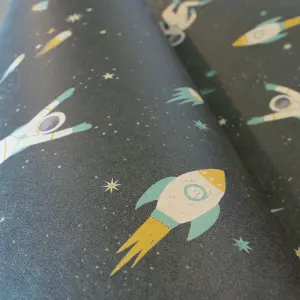 Galerie Great Kids Space Blue Smooth Glitter Super Space Wallpaper Roll