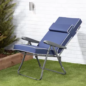 Alfresia Recliner Garden Chair, Charcoal Frame, Navy Blue Luxury Cushion