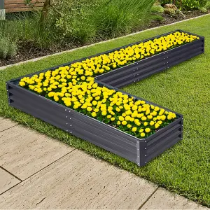 Charcoal Black L-Shaped Galvanized Steel Garden Flower Bed L207 x W277 x H30