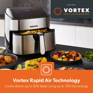 Geepas  Digital Air Fryer 7.5L Vortex Technology  10-in-1 Convection Air Fryer with LED Touchscreen, 60 Min Timer- 1800W