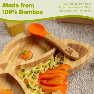 Tiny Dining - Children's Bamboo Suction Fox Dinner Set - Grey