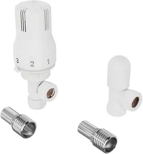 Rinse Bathrooms Angled Thermostatic Radiator Valve TRV + Lockshield 15mm White