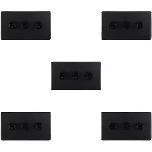 5 PACK 3 Gang Triple Retro Toggle Light Switch SCREWLESS MATT BLACK 10A 2 Way