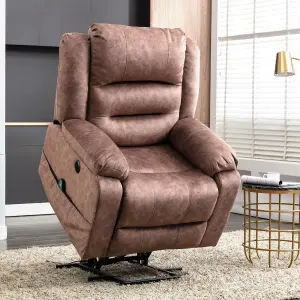 Brown Electric Power Lift Recliner Armchair with Heat, Massage and USB Ports