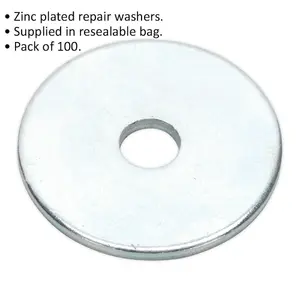 100 PACK - Zinc Plated Repair Washer - M5 x 19mm - Metric - Metal Spacer