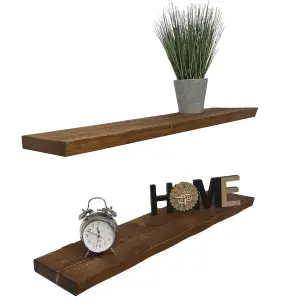 Set of 2 Live Edge Rustic Wall Shelves Ideal for Kitchen Room Deco Shelf (Tudor Oak, 90 cm Long)