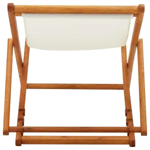 Berkfield Folding Beach Chair Eucalyptus Wood and Fabric Cream White