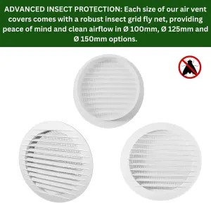 Circular White Ventilation Grille with Flyscreen Round 150mm or 6 inch Spigot - Vent Cover for Bathroom/ Kitchen - Louvered Grill