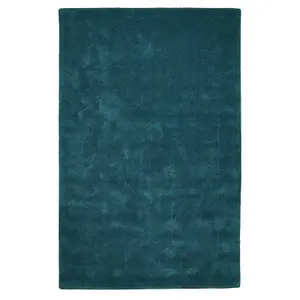 Green Geometric Luxurious Modern Plain Wool Chequered Rug For Bedroom & Living Room-150cm X 230cm