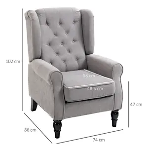 HOMCOM Accent Armchair Home Furniture Retro Tufted Club Wood Fabric Grey