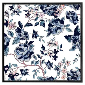 Blue flower illustrations (Picutre Frame) / 16x16" / Grey