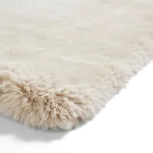 Beige Shaggy Plain Modern Easy to Clean Polyester Rug for Living Room and Bedroom-80cm X 150cm