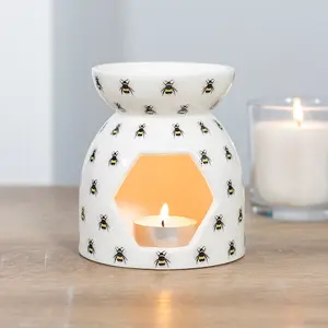 Ceramic Bee Print Oil Burner and Wax Melt (Height) 11 cm