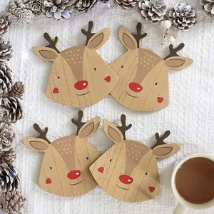 Something Different Reindeer Christmas Coaster Set (Pack of 4) Brown (One Size)